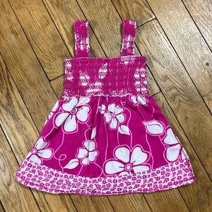 Vintage Limited Too Girls Pink Hibiscus Floral Smocked Sundress Cotton Size 7